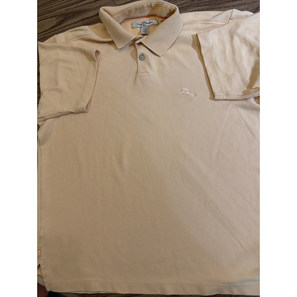 Tommy Bahama Mens L Polo Shirt Peach Pima Cotton Marlin Logo Solid Short Sleeve